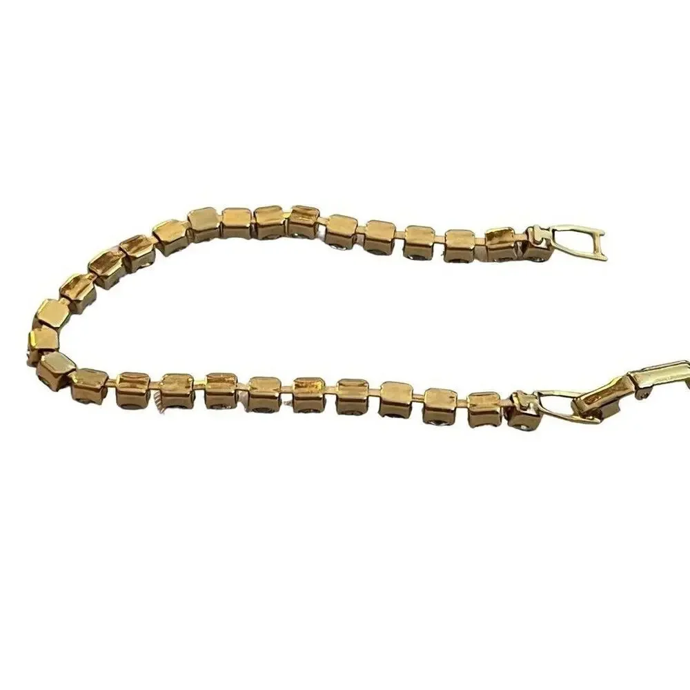 Gold Tone Rhinestone Tennis Bracelet Bling 6 7/8